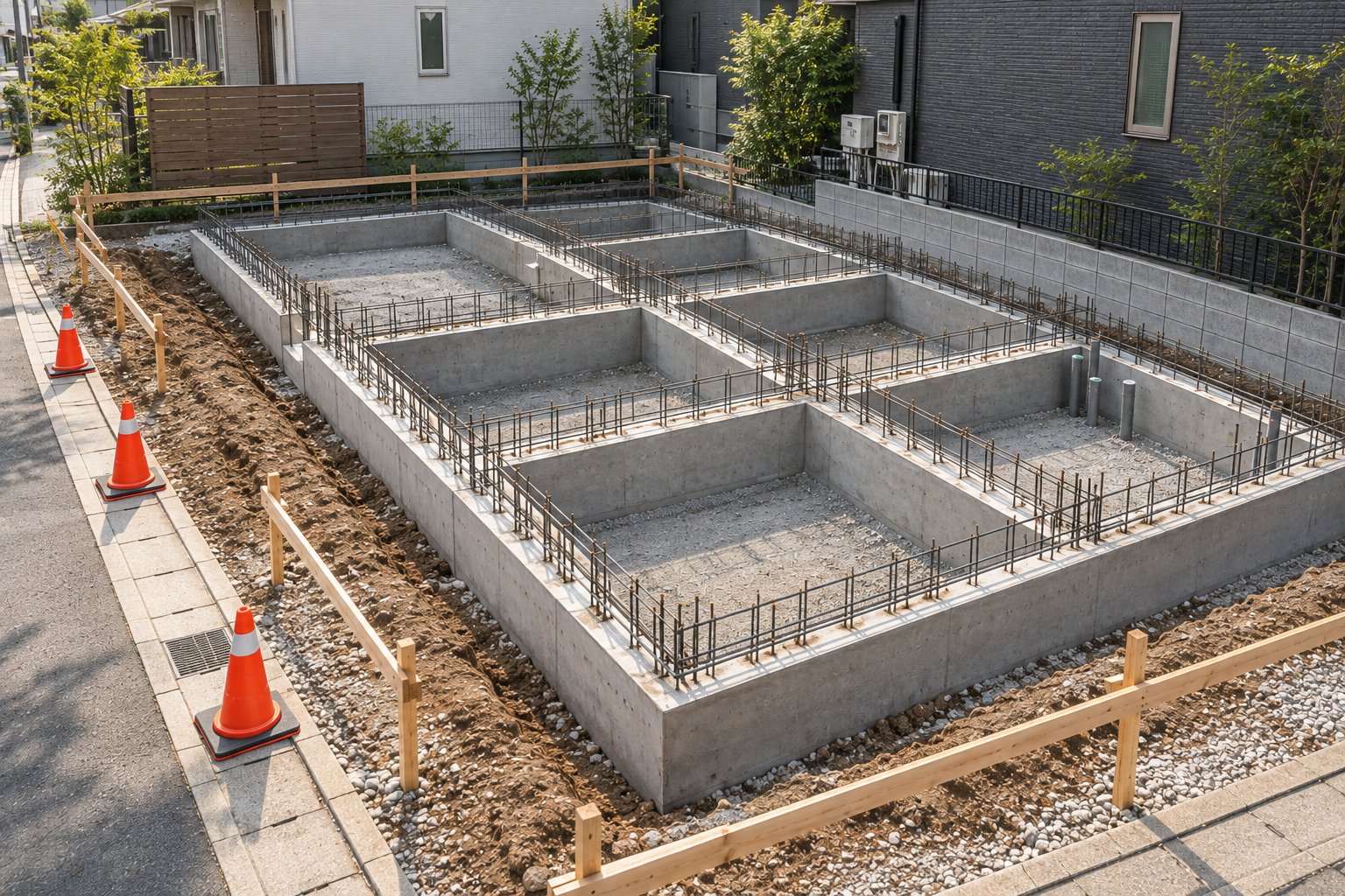 【サンプル】戸建住宅の基礎工事 — 3枚目（AI生成の参考画像）