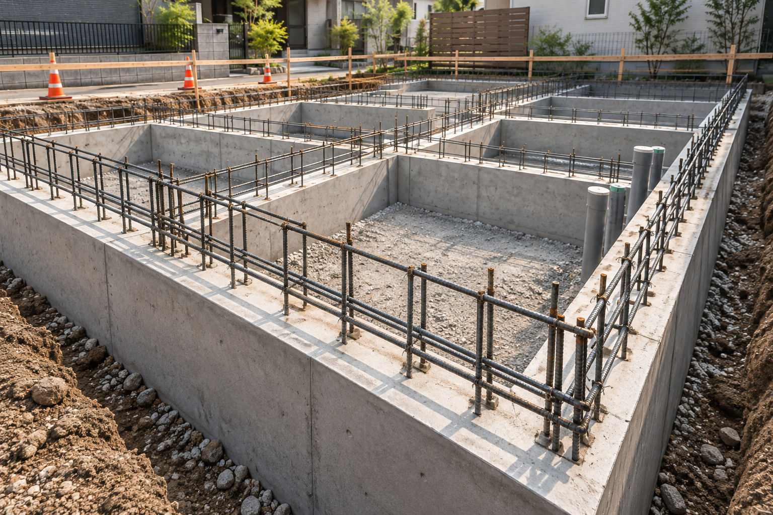 【サンプル】戸建住宅の基礎工事 — 2枚目（AI生成の参考画像）